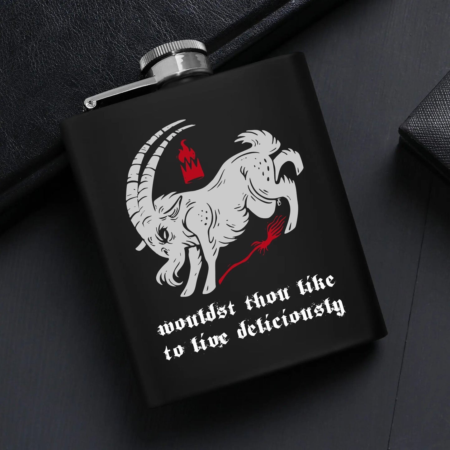 Live Deliciously 7oz Black Stainless Steel Flask Set