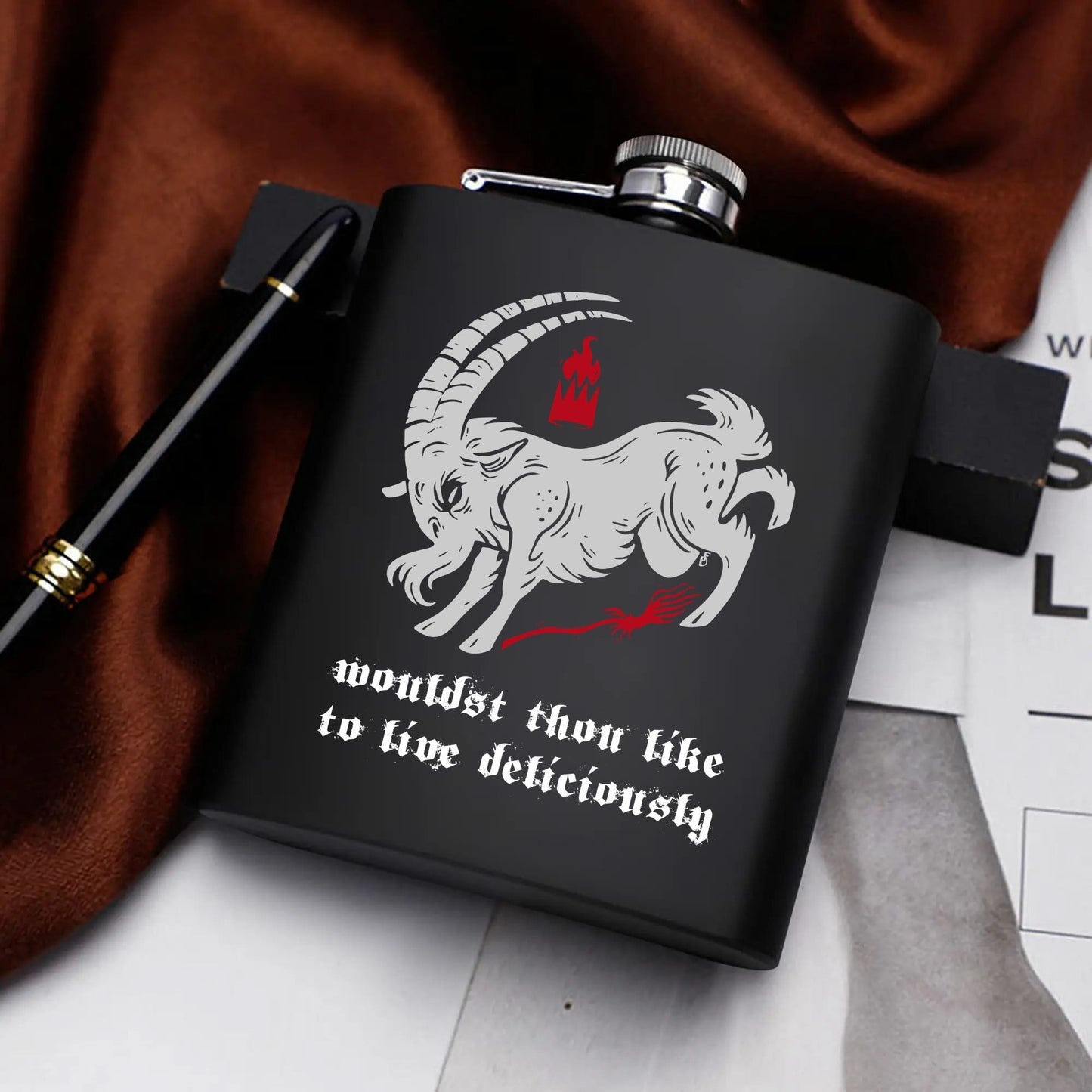 Live Deliciously 7oz Black Stainless Steel Flask Set