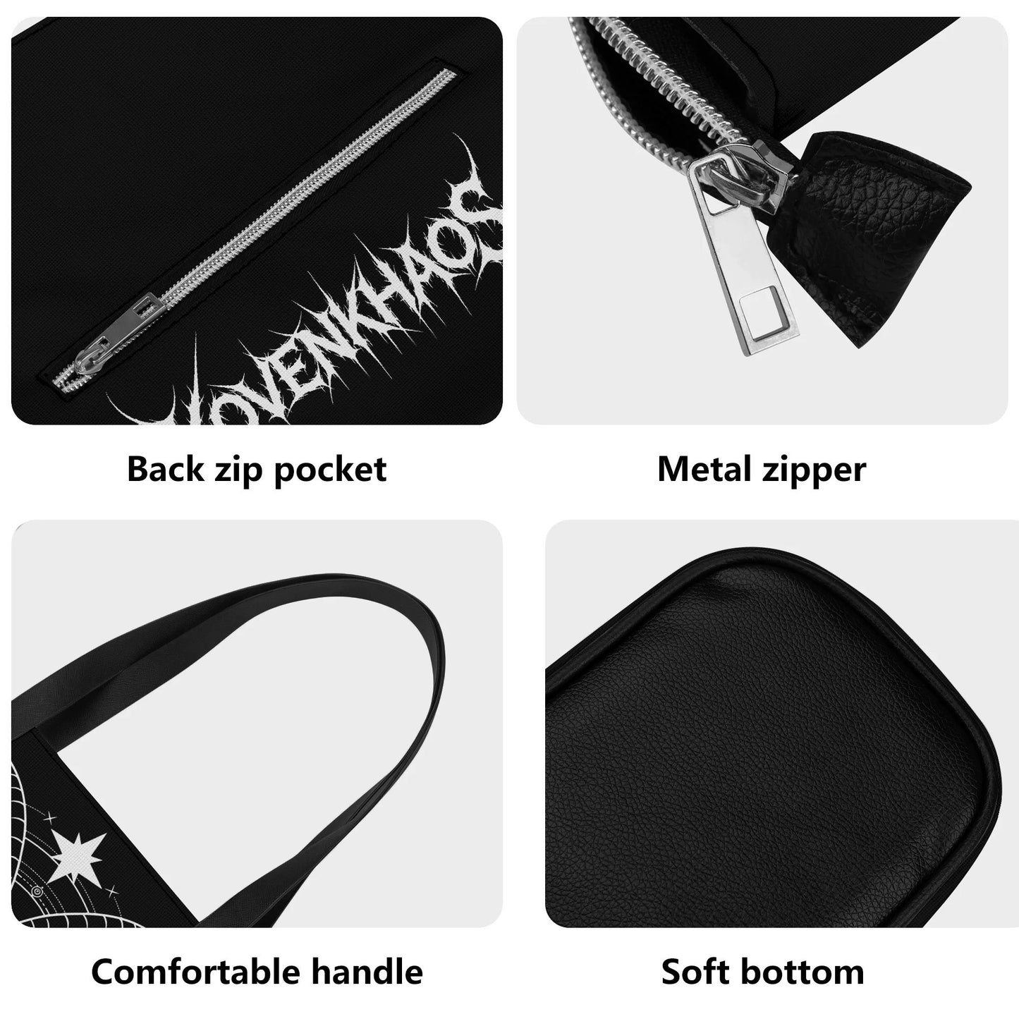 Incantation Leather Tote Bag with Back Zipper Pocket