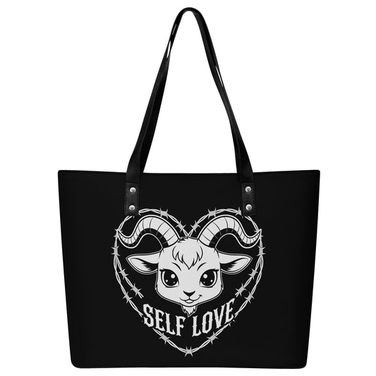 Love Thyself Leather Tote Bag with Back Zipper Pocket