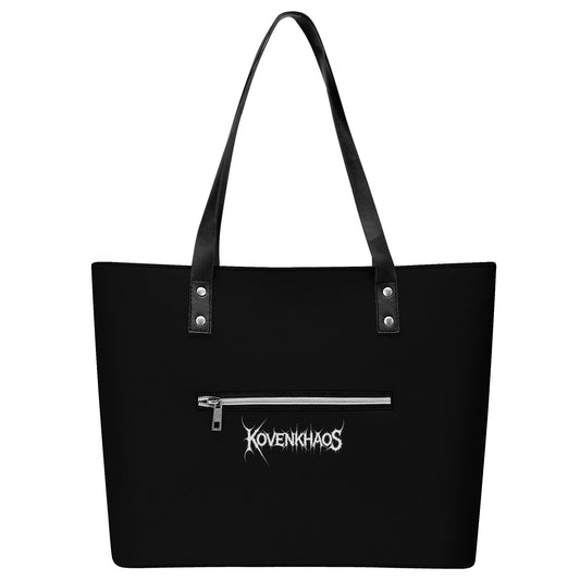 Live Deliciously Leather Tote Bag with Back Zipper Pocket