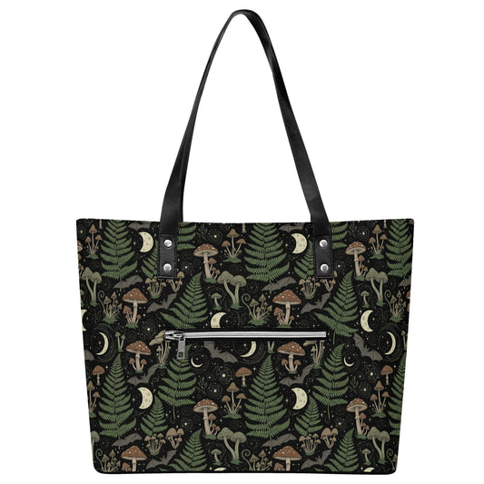 Fern Gully Leather Tote Bag with Back Zipper Pocket