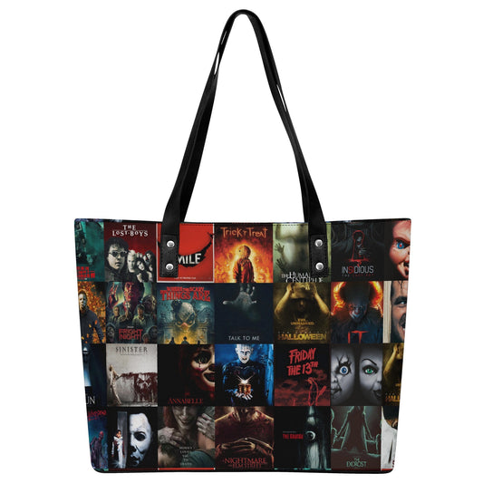 Horror Pact Leather Tote Bag with Back Zipper Pocket