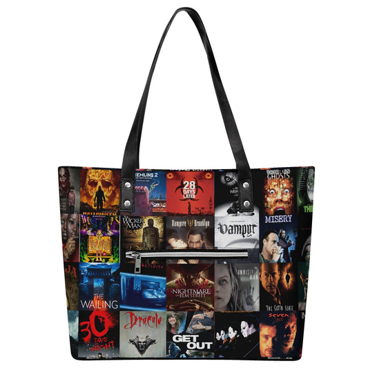 Horror Pact Leather Tote Bag with Back Zipper Pocket