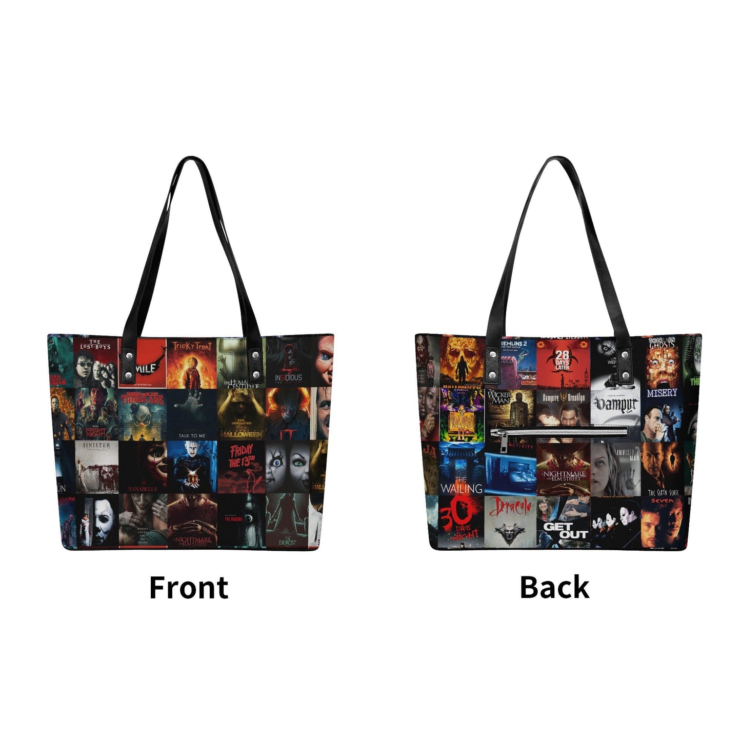 Horror Pact Leather Tote Bag with Back Zipper Pocket