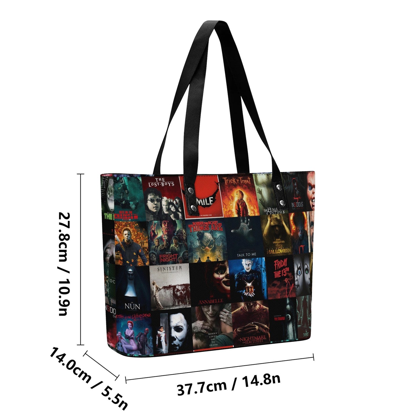 Horror Pact Leather Tote Bag with Back Zipper Pocket