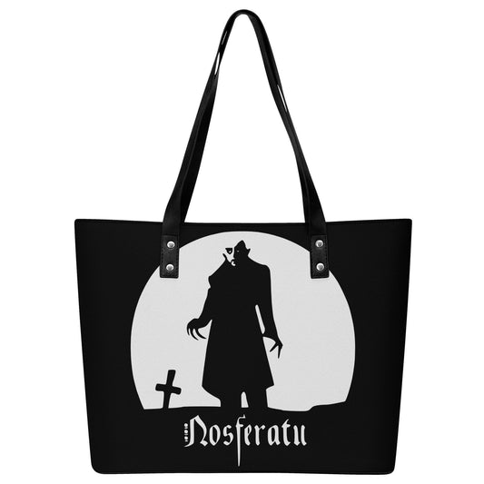 Nosferatu Leather Tote Bag with Back Zipper Pocket
