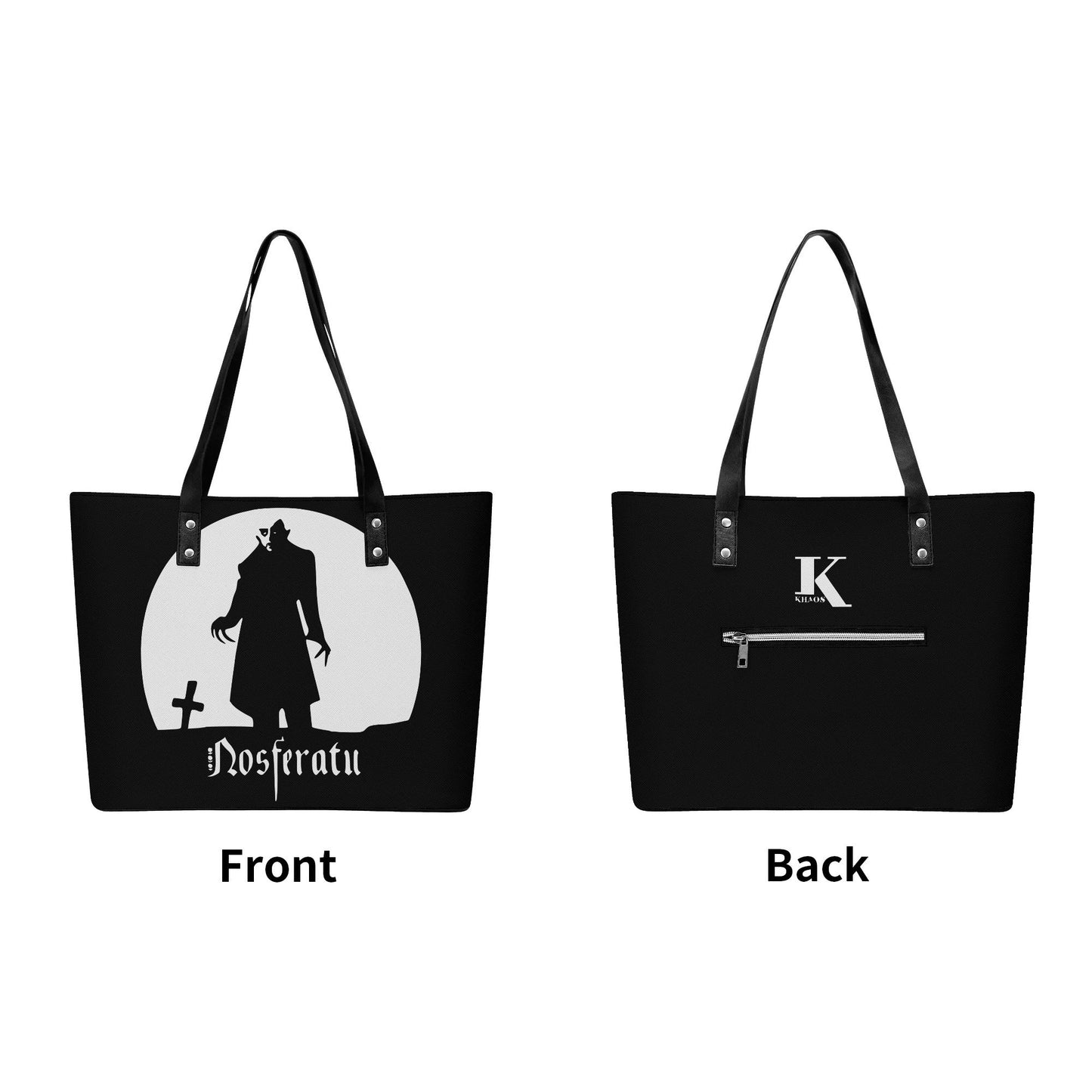 Nosferatu Leather Tote Bag with Back Zipper Pocket