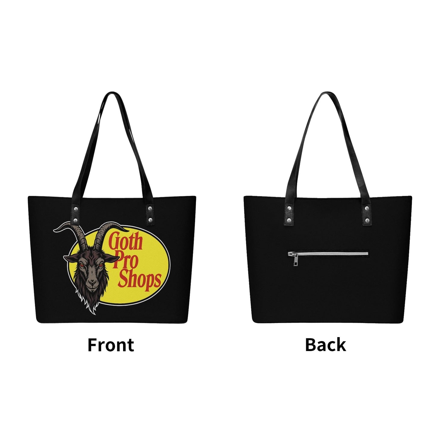 Goth Pro Leather Tote Bag with Back Zipper Pocket