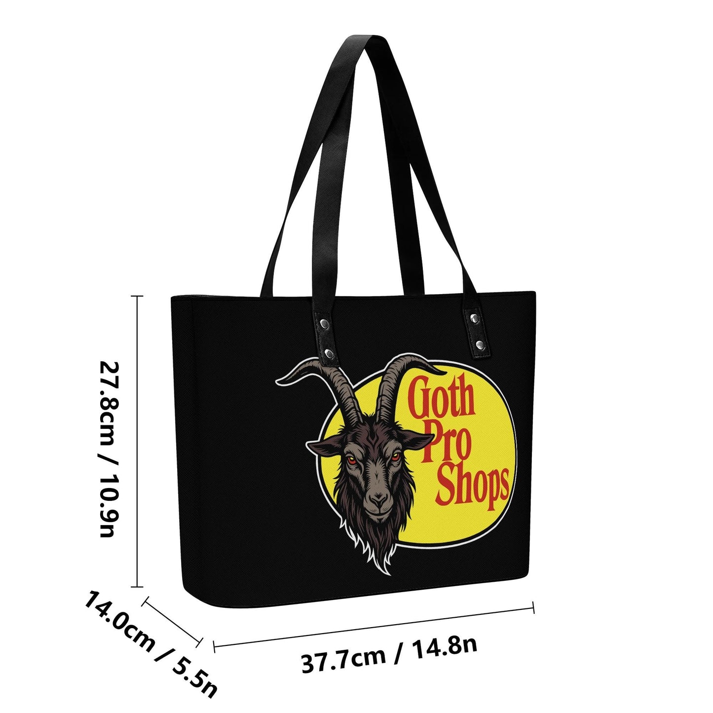 Goth Pro Leather Tote Bag with Back Zipper Pocket