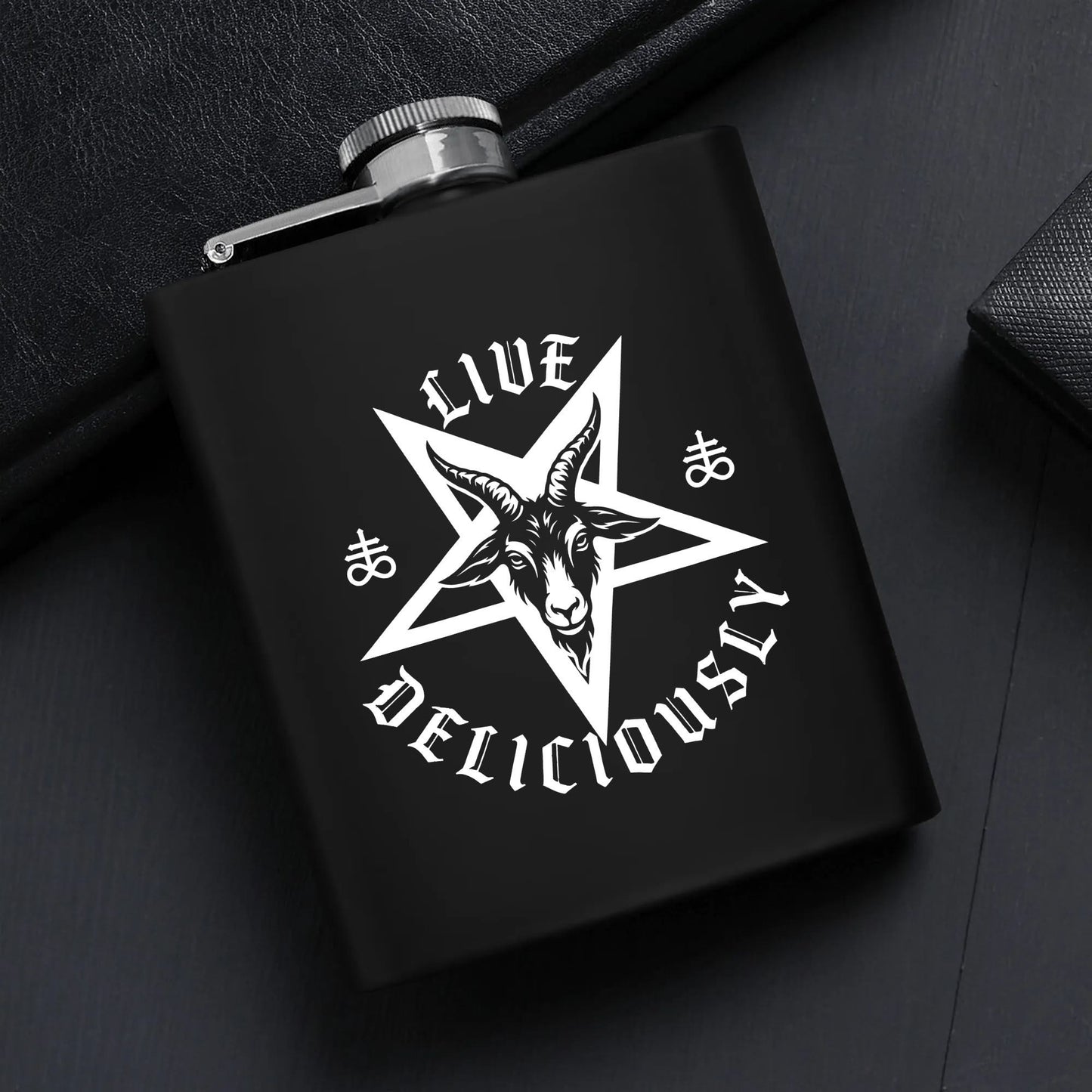 Live Deliciously v.2 7oz Black Stainless Steel Flask Set