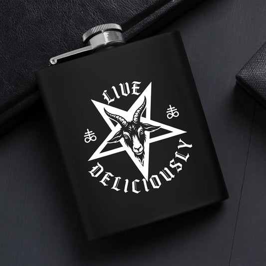 Live Deliciously v.2 7oz Black Stainless Steel Flask Set