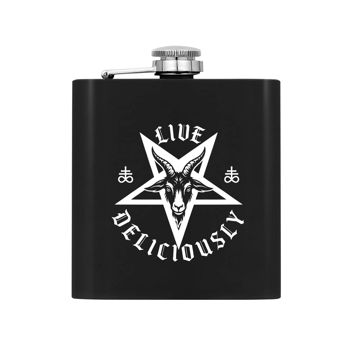 Live Deliciously v.2 7oz Black Stainless Steel Flask Set