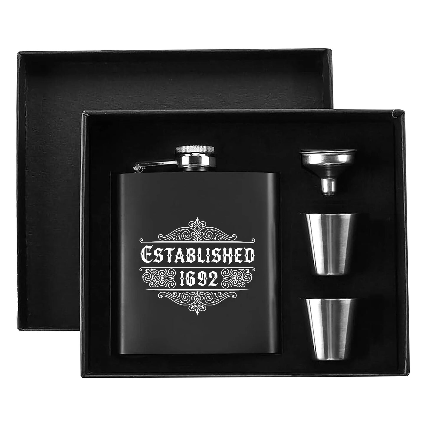 1692 7oz Black Stainless Steel Flask Set