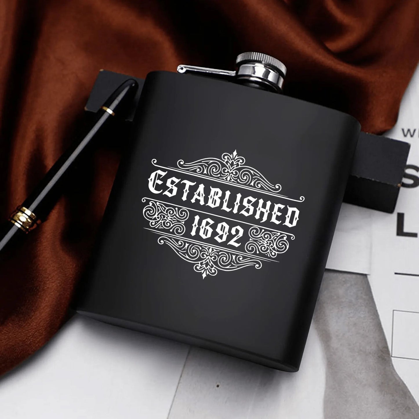 1692 7oz Black Stainless Steel Flask Set