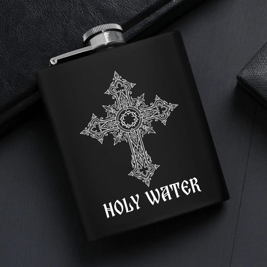 Holy Water 7oz Black Stainless Steel Flask Set