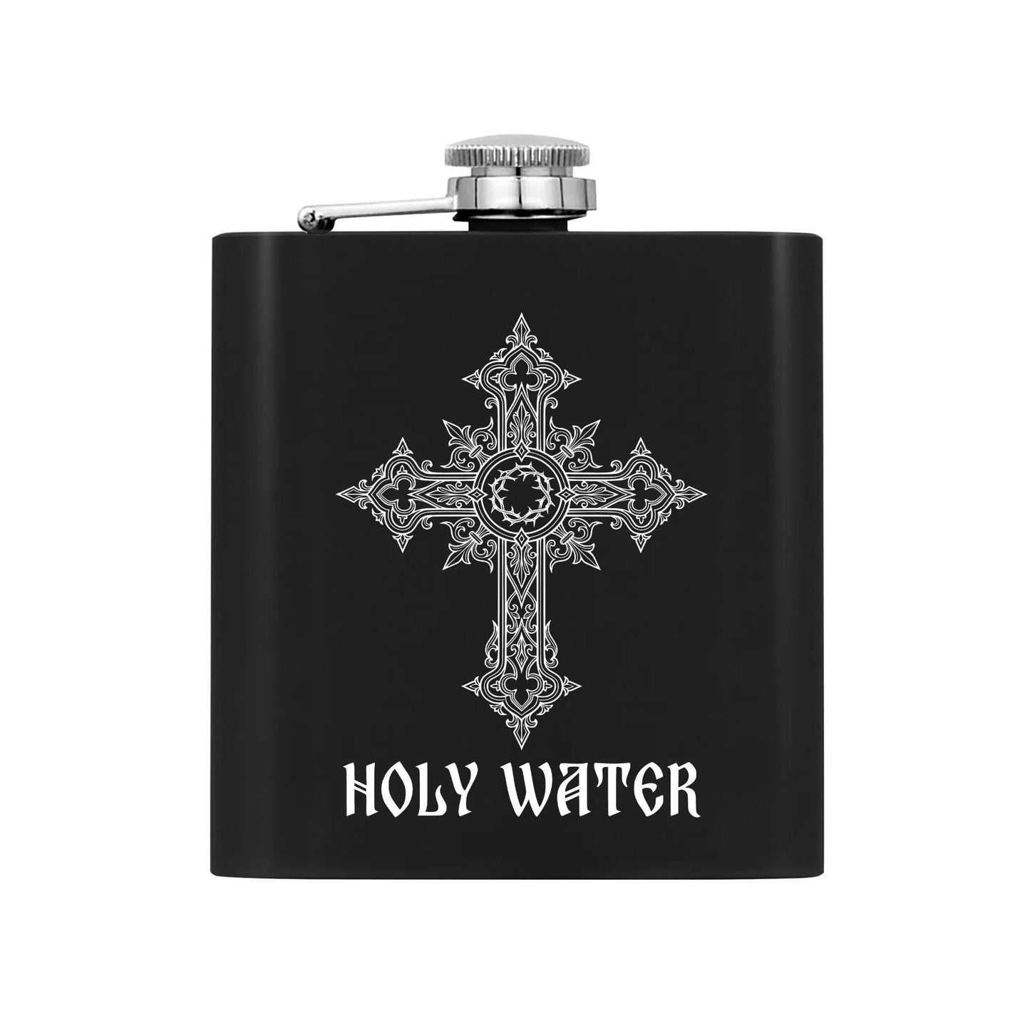 Holy Water 7oz Black Stainless Steel Flask Set