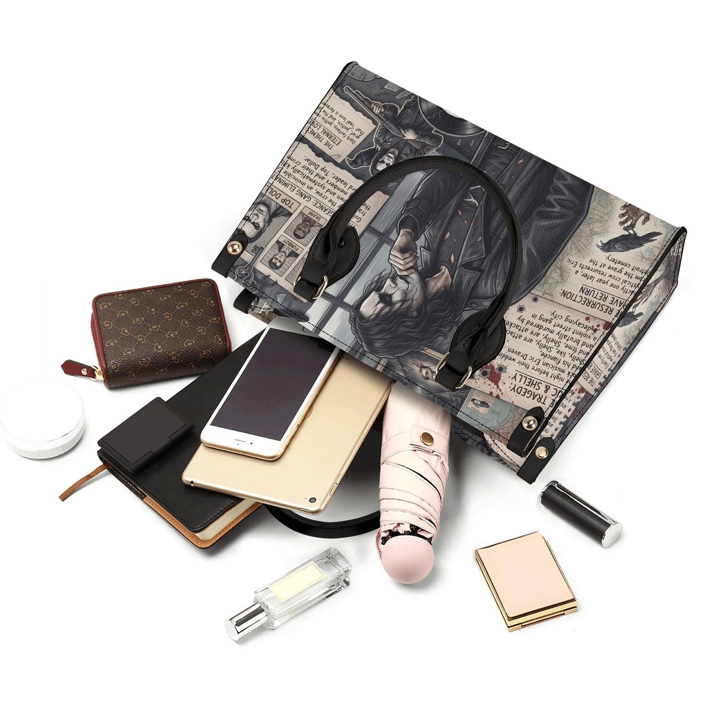 The Crow Print Leather HandBag