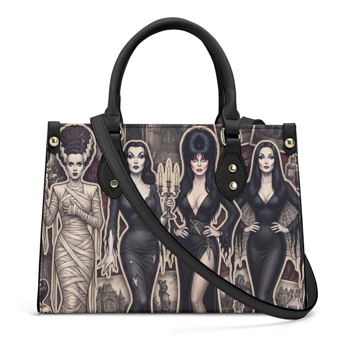 Gothic Queens - Horror Queens Print Leather HandBag