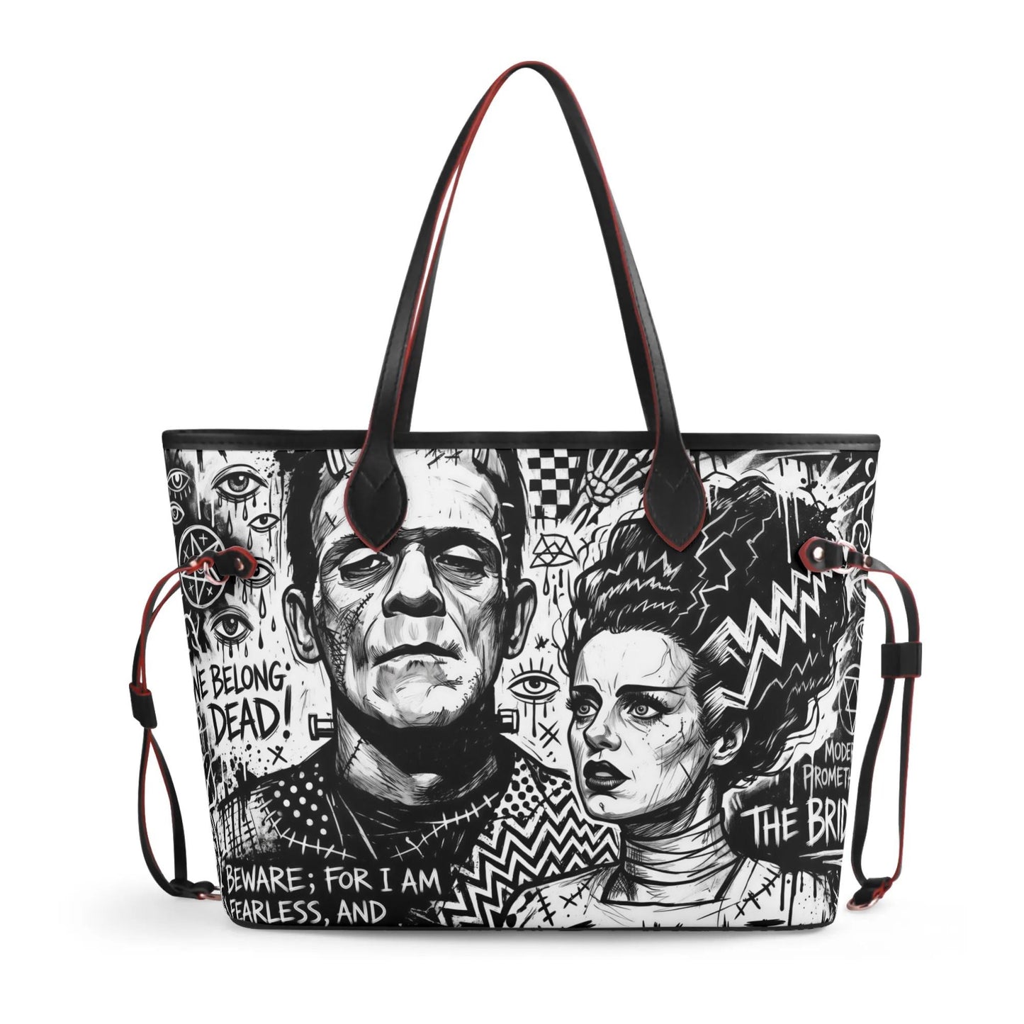 Mad Love | Frankestine & Bride Carryall Monogram Tote Bag with Zipper Makeup Bag