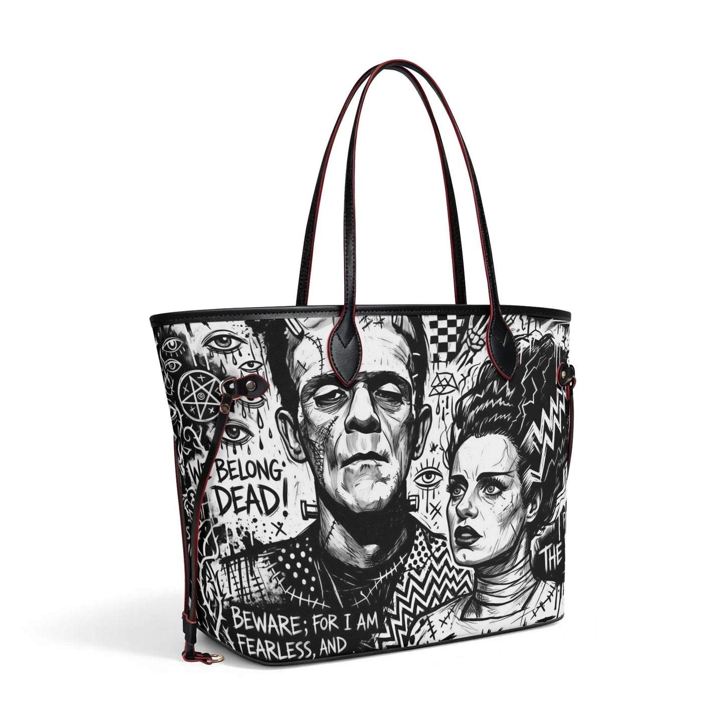 Mad Love | Frankestine & Bride Carryall Monogram Tote Bag with Zipper Makeup Bag
