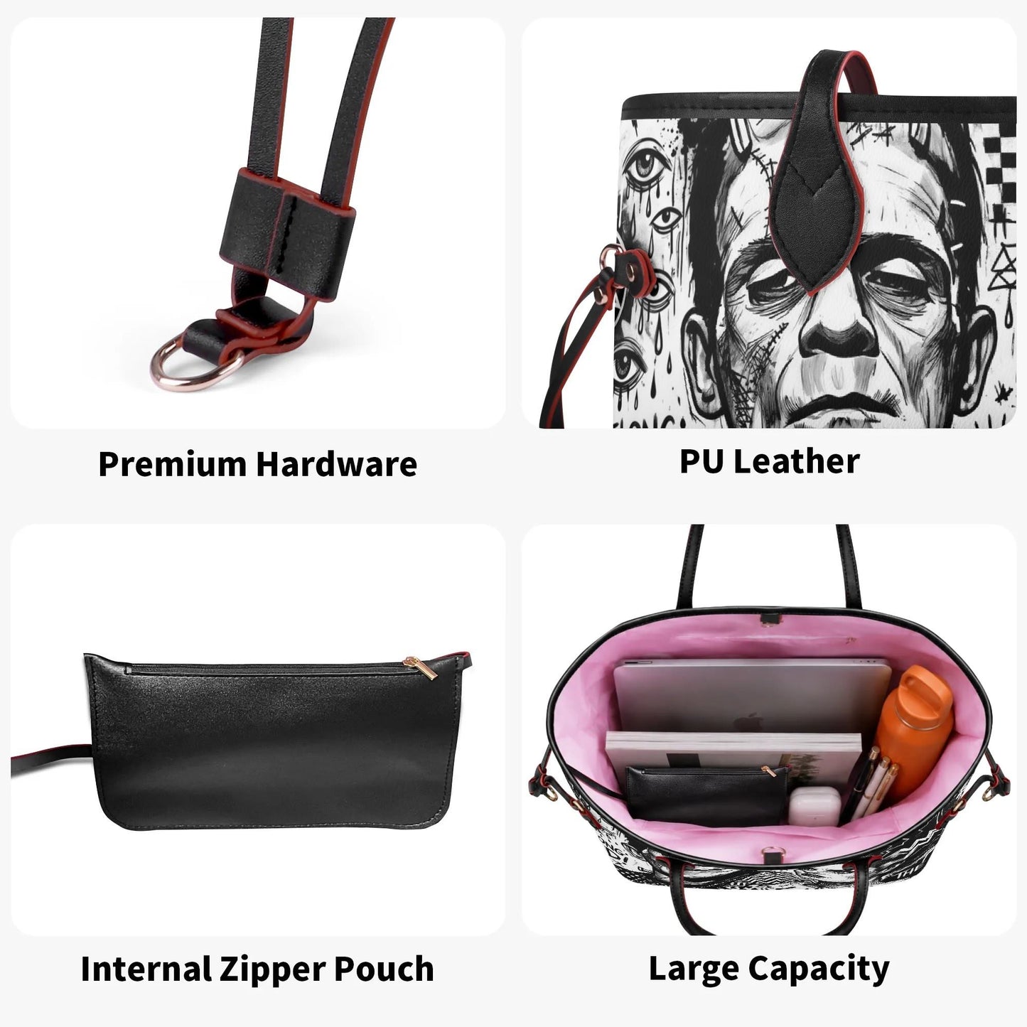 Mad Love | Frankestine & Bride Carryall Monogram Tote Bag with Zipper Makeup Bag
