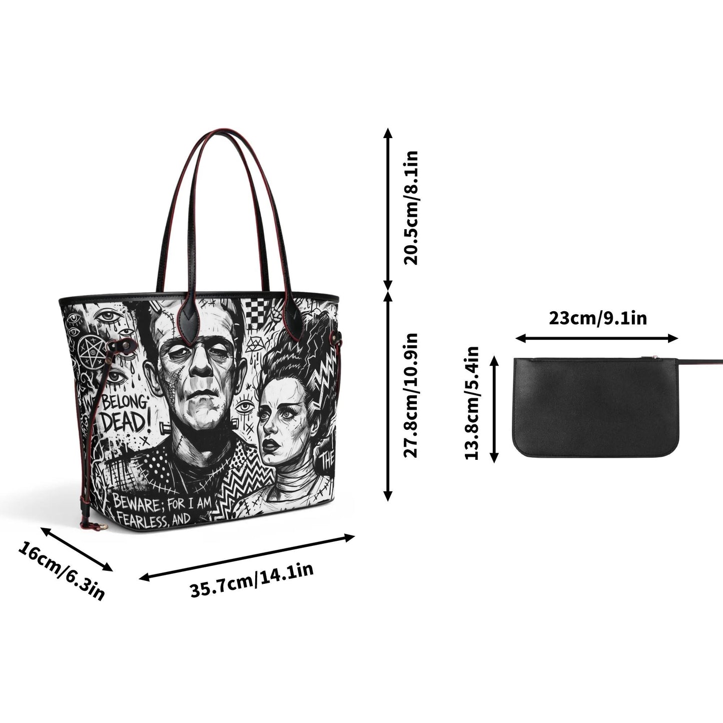 Mad Love | Frankestine & Bride Carryall Monogram Tote Bag with Zipper Makeup Bag