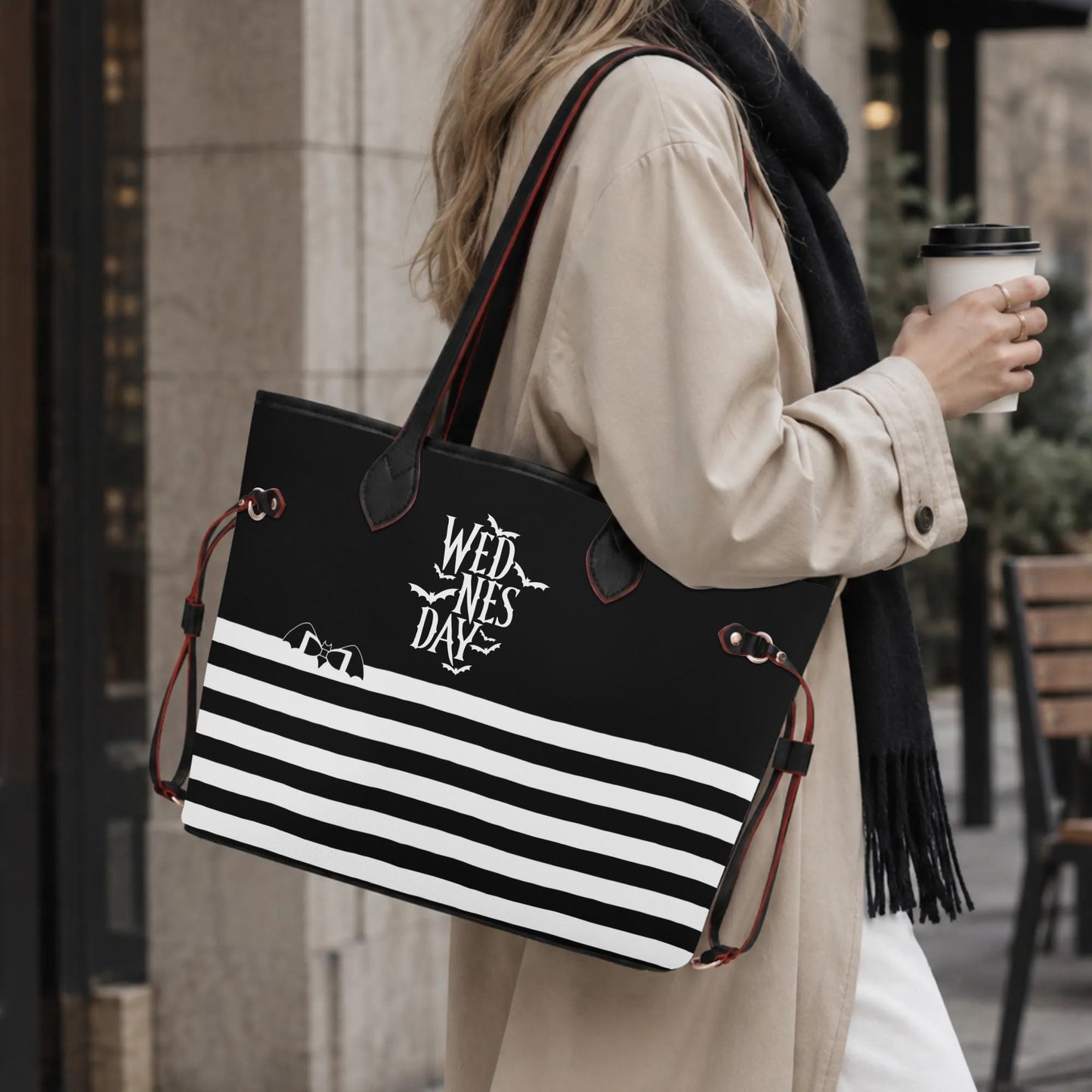 Wednesday Inspired Carryall Monogram Tote Bag with Zipper Makeup Bag