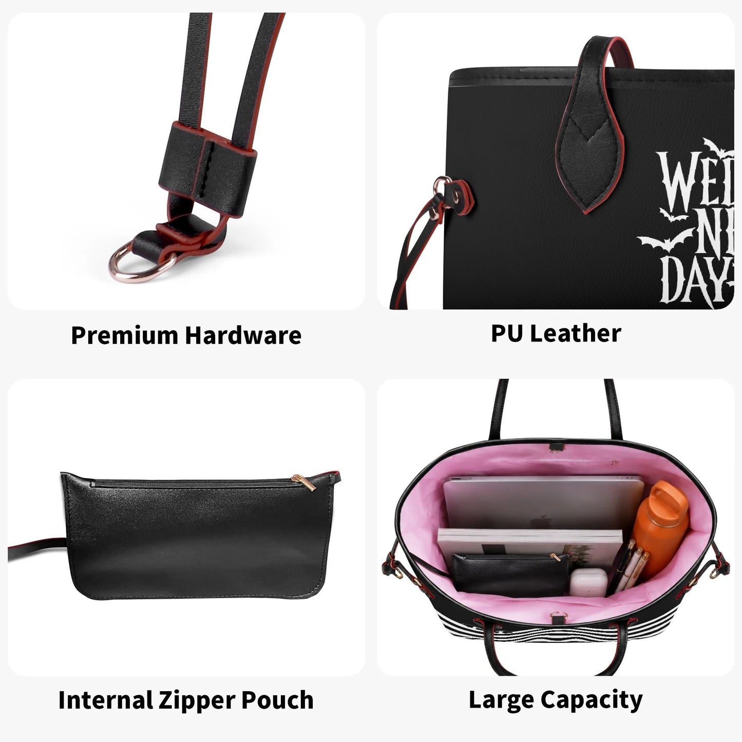 Wednesday Inspired Carryall Monogram Tote Bag with Zipper Makeup Bag
