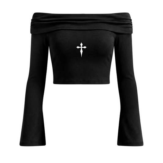 Say Your Prayers Off-the-Shoulder Bell Sleeve Crop Top