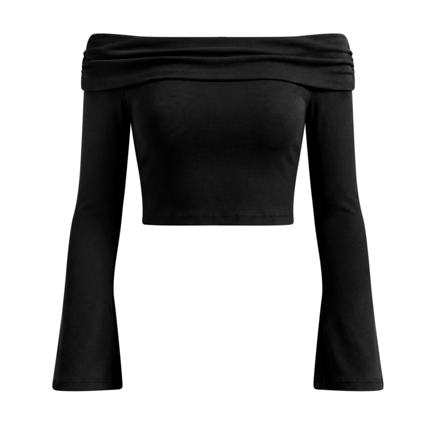 Twin Serpents Off-the-Shoulder Bell Sleeve Crop Top