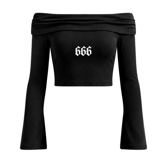 666 Off-the-Shoulder Bell Sleeve Crop Top
