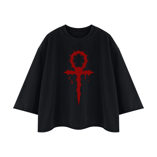 Bloody Mary Ankh Unisex Mineral Wash Raw Hem Boxy Shirt