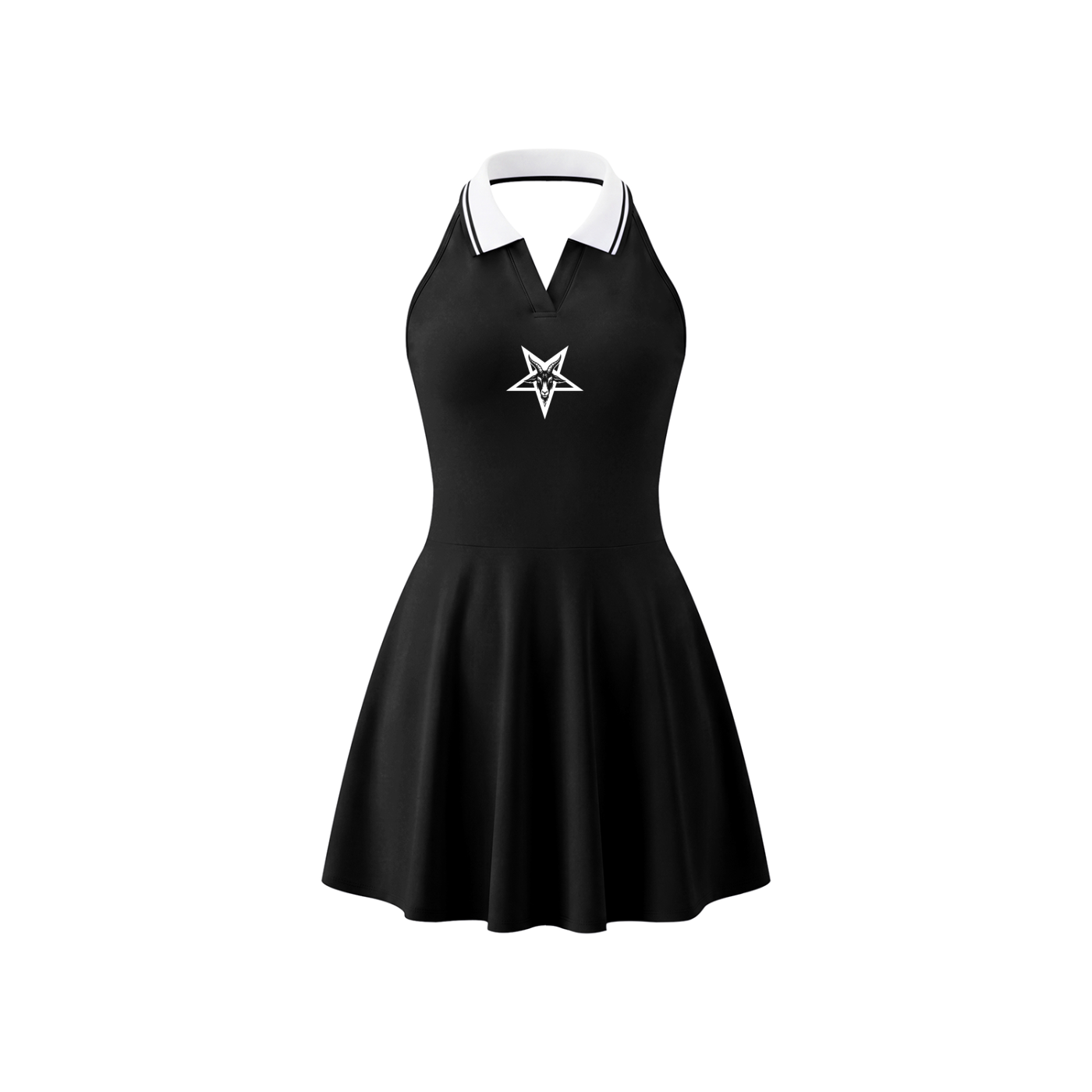 Black Lamb Collared Halter A-Line Tennis Dress
