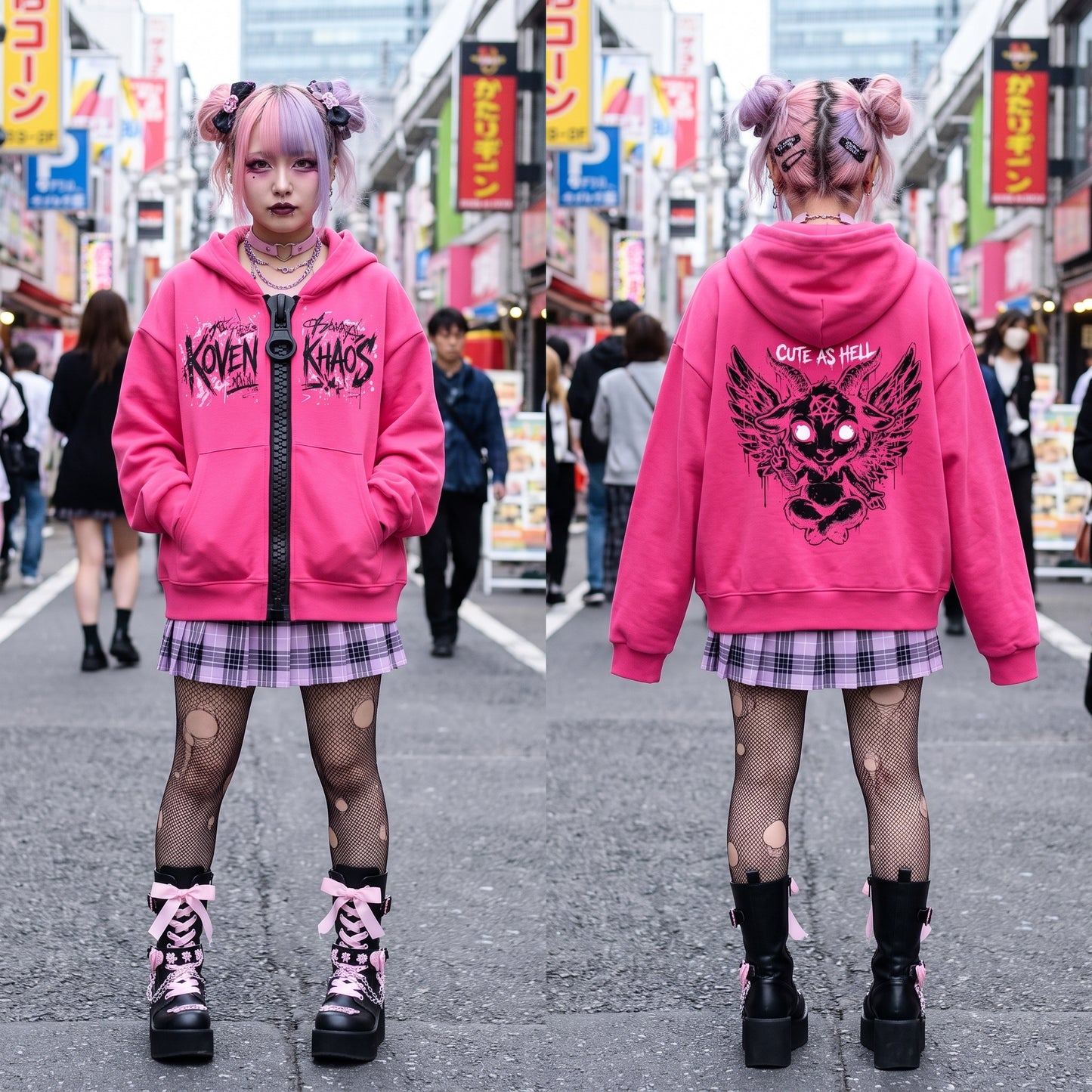 Chibi Baphomet Oversized Chunky-Zip Boxy Hoodie