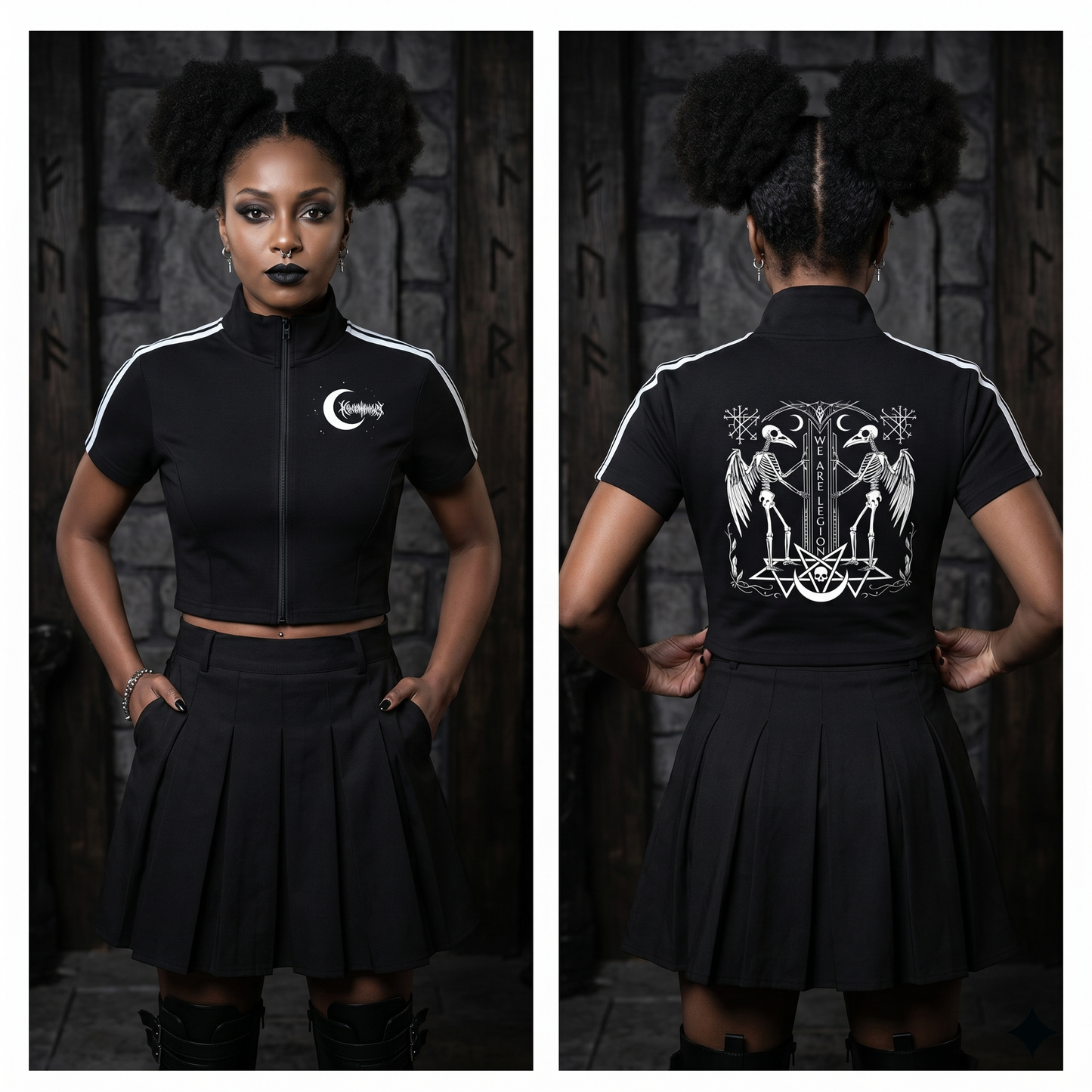 Avian Skeletons Cropped Full Zip Short Sleeve Top