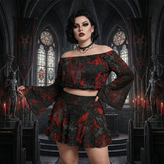 Luciferian Off-shoulder Top And Skirt Set