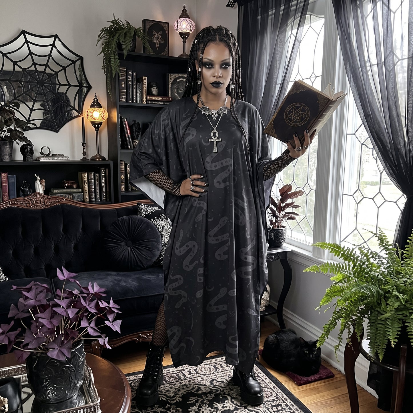 Serpent Magick | Snakes Imitation Silk V-neck Moo Moo | Kaftan Lounge Cover-Up