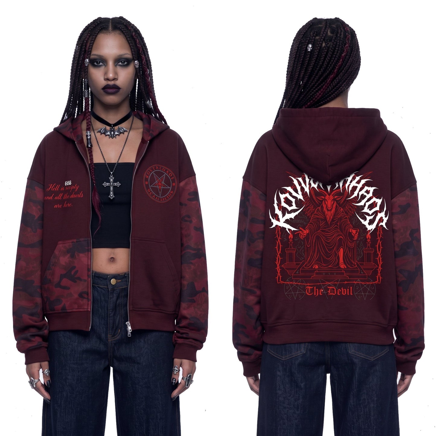 Hell is Empty Unisex Camo Full Zip Boxy Hoodie