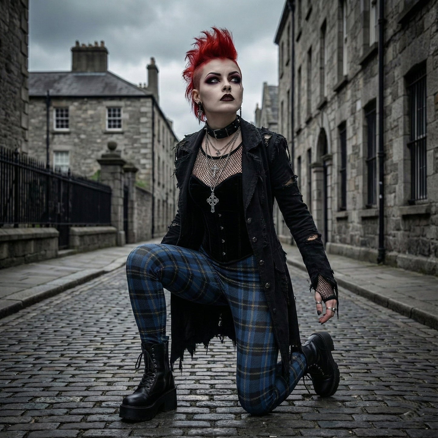 Blue Tartan High Waist Leggings