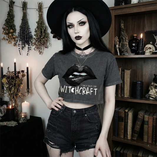 Taste of Witchcraft Snow Washed Crop Top