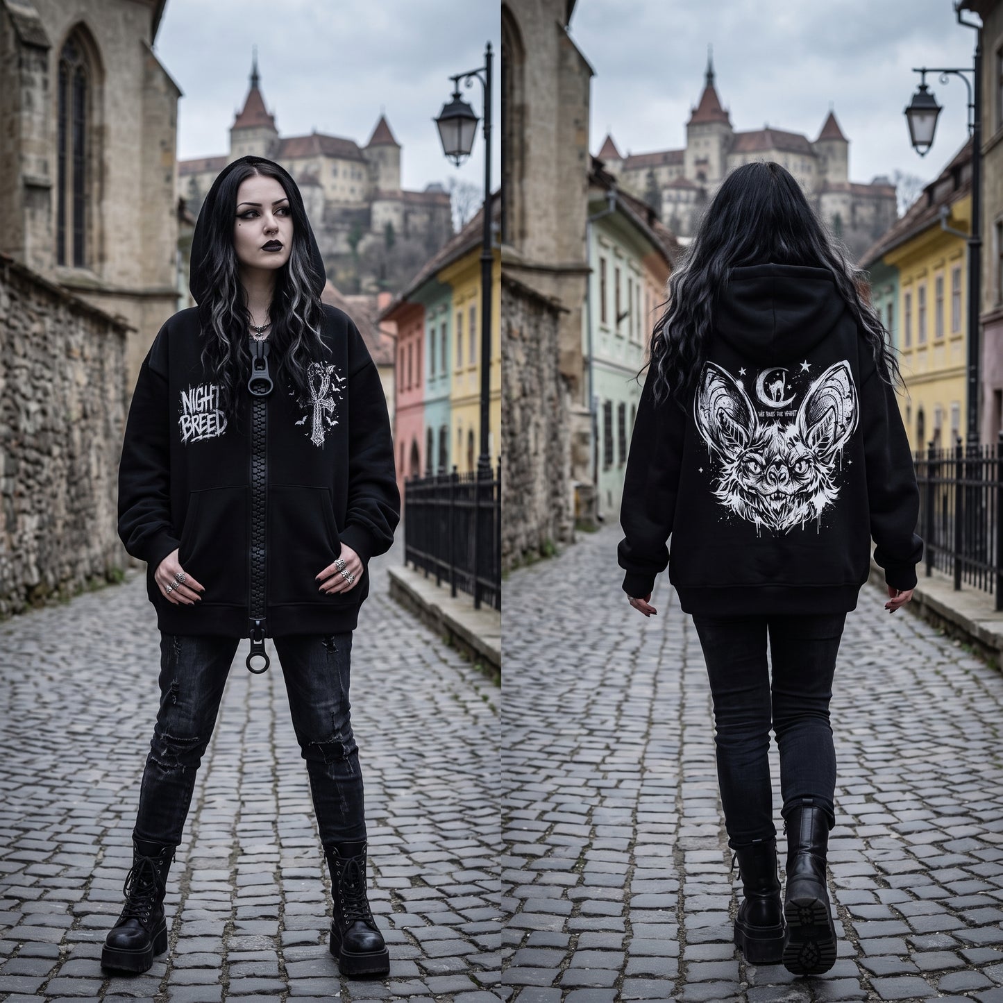 Night Breed Unisex Oversized Chunky-Zip Boxy Hoodie