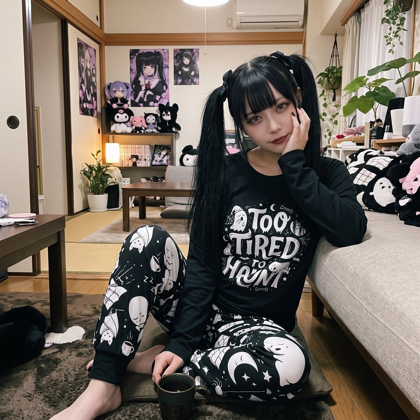 Too Tired | Ghost Raglan Sleep Pajamas