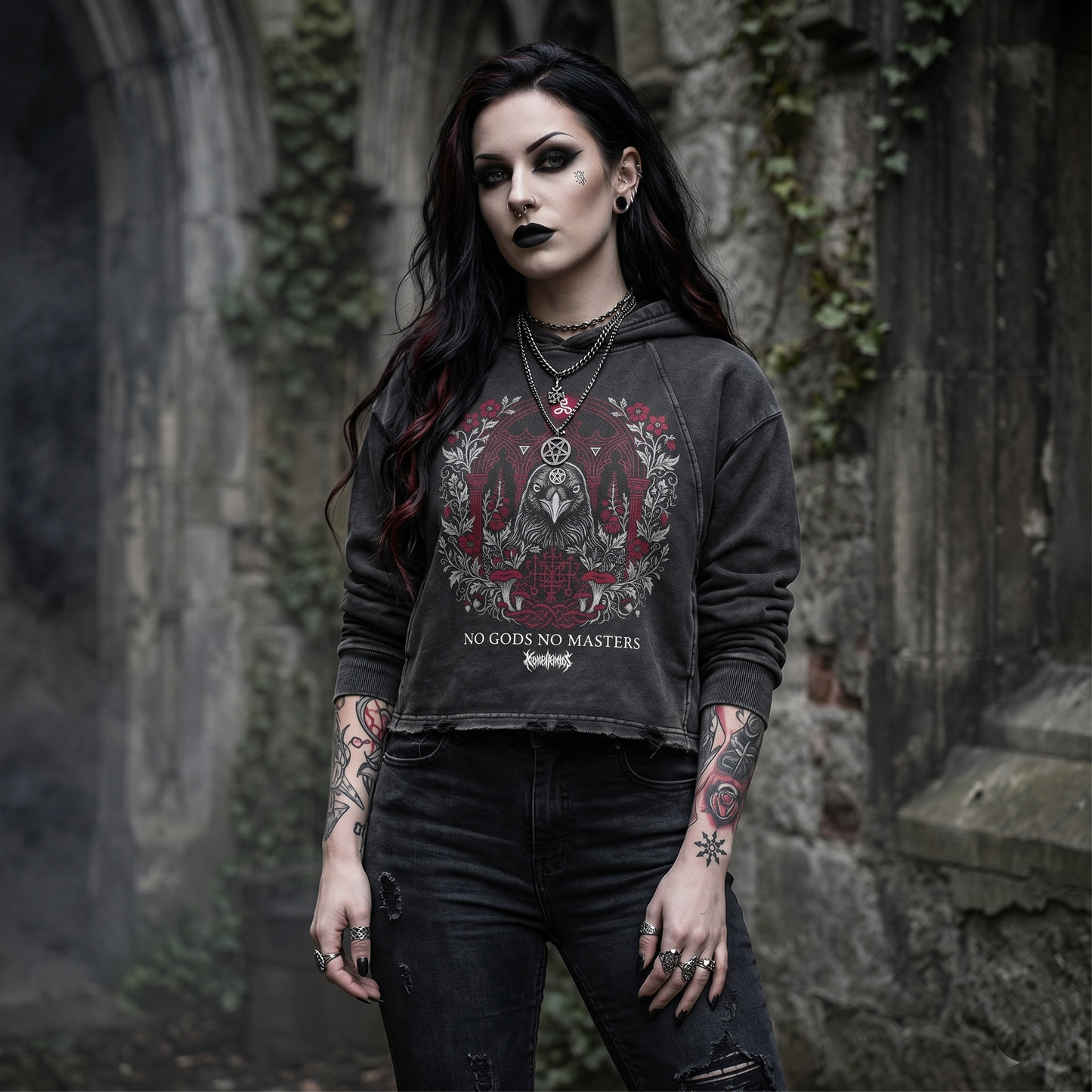 No Gods No Masters Vintage Washed Frayed-Hem Hoodie