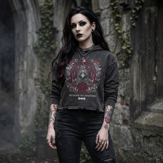 No Gods No Masters Vintage Washed Frayed-Hem Hoodie