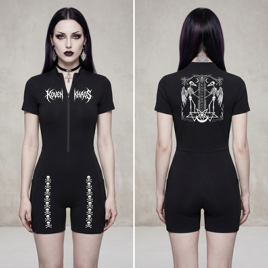 Avian Skeletons Quarter-Zip Short Sleeve Romper