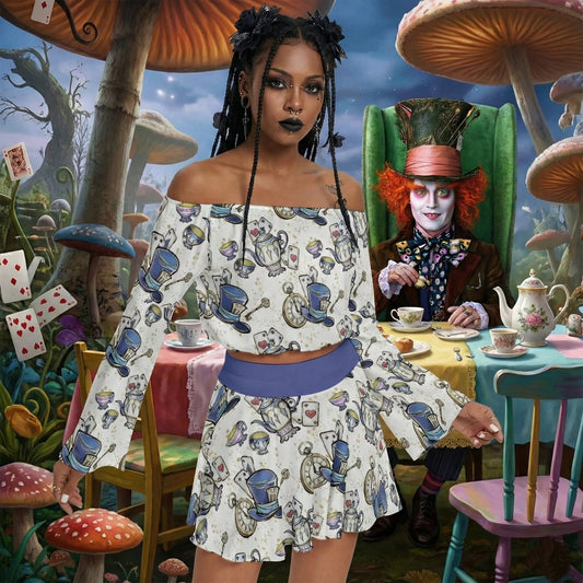 Madd Here Off-shoulder Top And Skirt Set