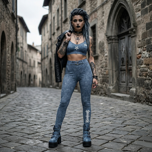 KovenKhaos Faux Denim Zip-Fly Leggings