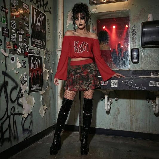Korn Off-shoulder Top And Skirt Set