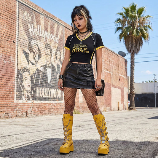 Kill Bill Contrast Trim V-Neck Crop T-Shirt